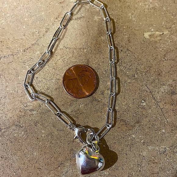 Sterling Silver Heart Chain Link Necklace Bracelet Matching Set - Picture 9 of 9